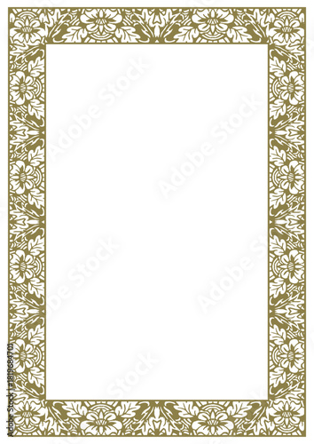 Vintage gold frame with floral ornament. A4 size. Vector illustration