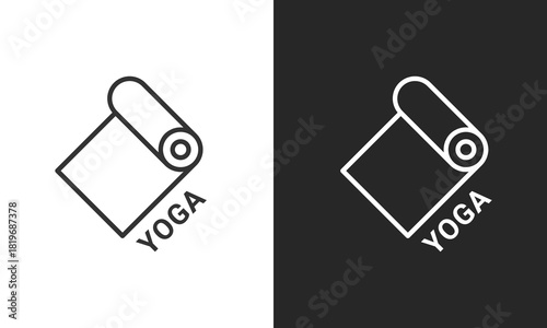 Yoga Mat Line Art Icon - Minimalist Symbol for Fitness, Pilates, Meditation, and Home Workout Equipment