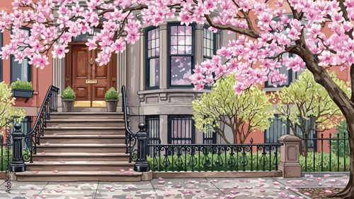 Tableau sur toile Boston brownstone watercolor