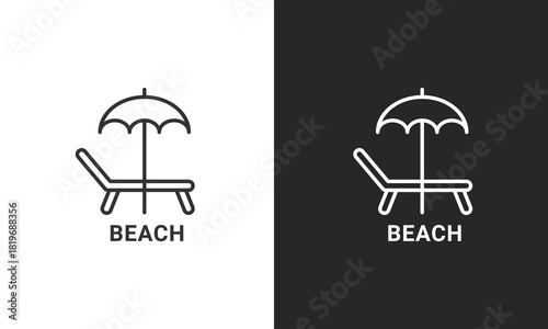 Beach Lounge Chair and Sun Umbrella Line Art Icon for Summer Vacation, Resort Relaxation, and Travel Symbols