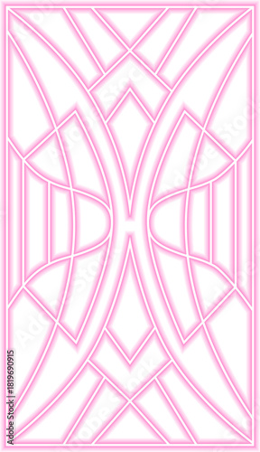 Dual arc framework forms paired neon bands in geometric symmetry reminiscent of fanburst and sunburst arcs.