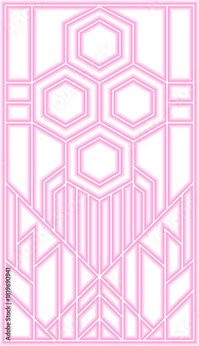 Hexagonal cluster pattern builds a neon honeycomb arrangement in tight symmetry strengthened by fanburst and sunburst direction.