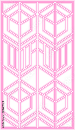 Stacked chevron geometry arranges tiered neon V-forms in strict symmetry with subtle fanburst and sunburst suggestion.