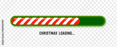 Christmas countdown bar with candy stripe progress and green frame. Festive loading element for xmas designs, holiday banners and vector projects. Vector illustration on transparent background