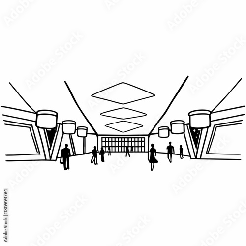 A retro-modern terminal blending old split-flap signs with advanced hex-pattern architecture.