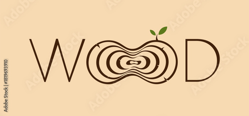 A creative image of the word Tree with a fresh green sprout, symbolizing growth and the beauty of nature in a minimalist style. Sign or logo template