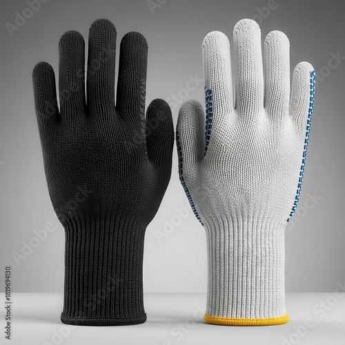 Pair of protective work gloves one black one white