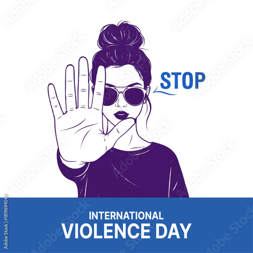 Stop Violence Awareness Banner, Woman Showing Hand Sign Illustration