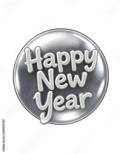 Silver Happy New Year text on white