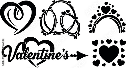 Valentine hearts and love symbols collection for romantic design and greeting cards vector illustration