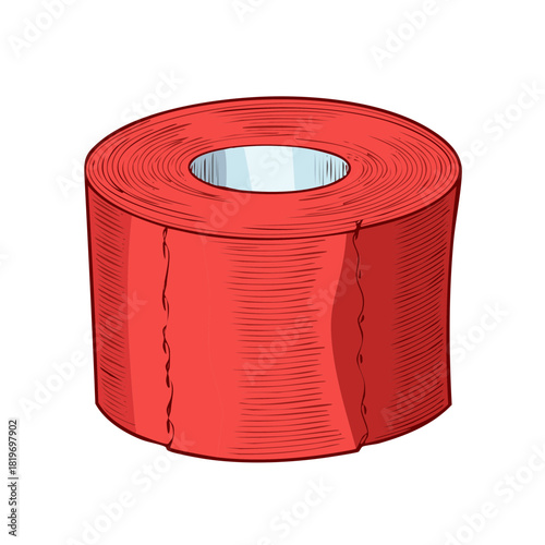 Red roll of adhesive kinesiology tape illustration, with lines detail