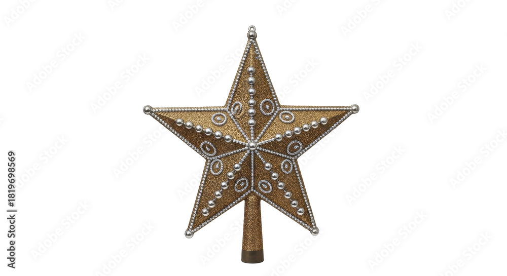 Obraz premium Gold Glitter Christmas Star Tree Topper Ornament on a transparent background PNG image