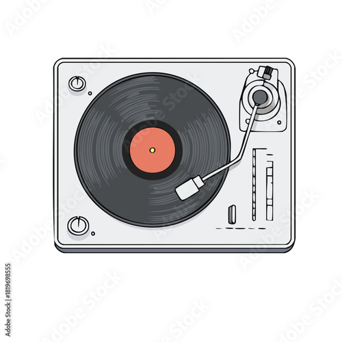 Turntable with vinyl record, vector illustration
