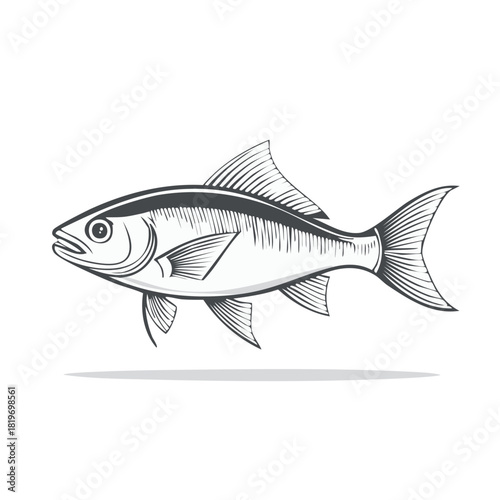 Artistic monochrome depiction of a single fish with fins and tail detailed