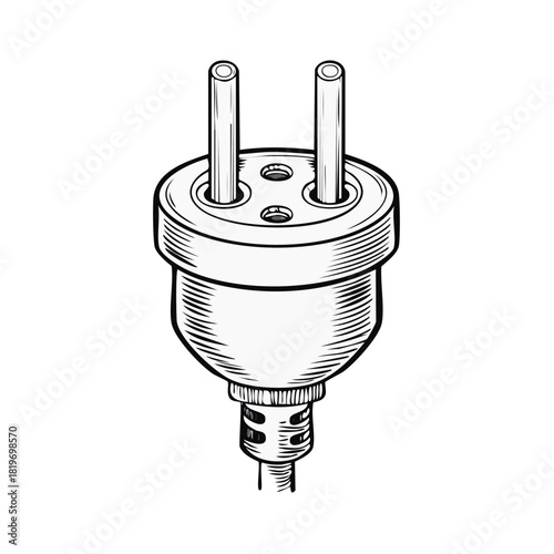 European two pin electric power plug hand drawn vector sketch illustration.