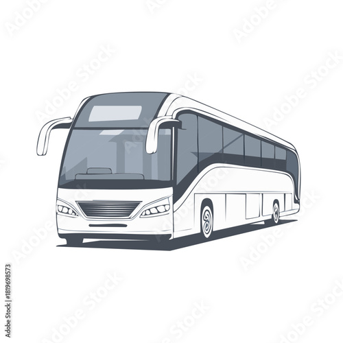 Monochrome illustration of a modern tour bus or passenger coach for travel and transportation design