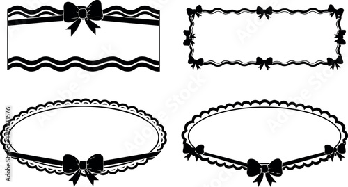 Decorative black bow ribbons frame borders vector illustration set for design and decoration purposes