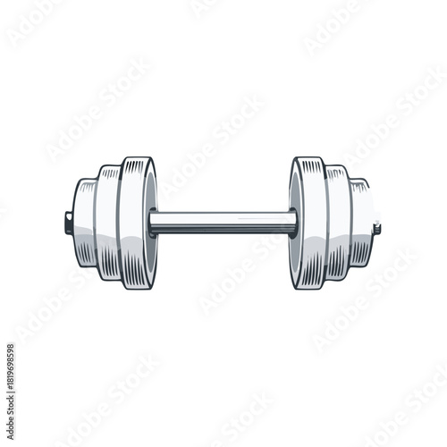 Detailed Illustration of a Silver Dumbbell Barbell for Strength Training and Exercise