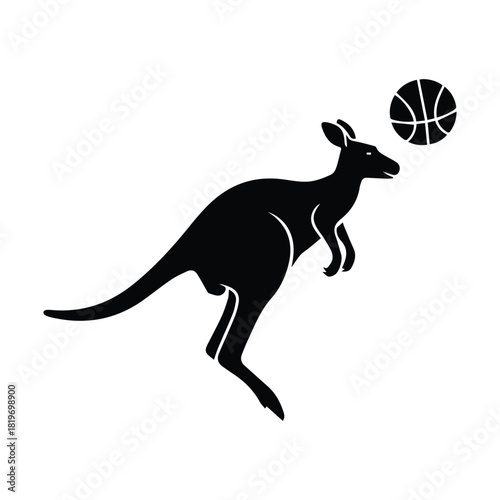 Kangaroo silhouette jumping with a basketball, vector graphic sport illustration Vector, illustration