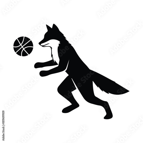 Stylized black fox or wolf dribbling a basketball, agile mascot concept Vector, illustration