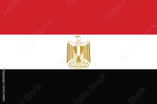 Flag of Egypt with Golden Eagle Emblem. Vector illustration.