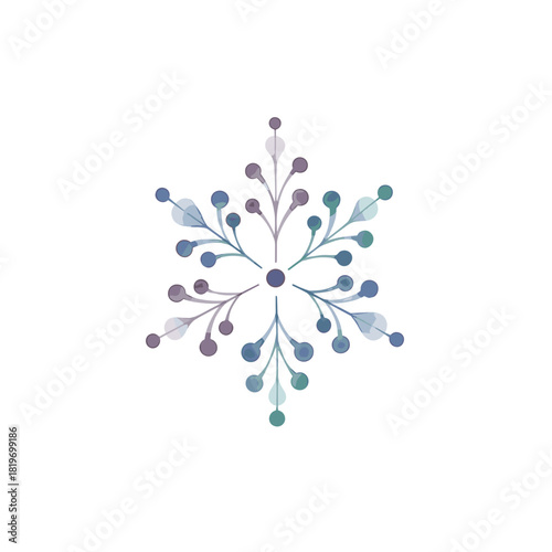 Seamless snowflake pattern with colorful branches and dots  