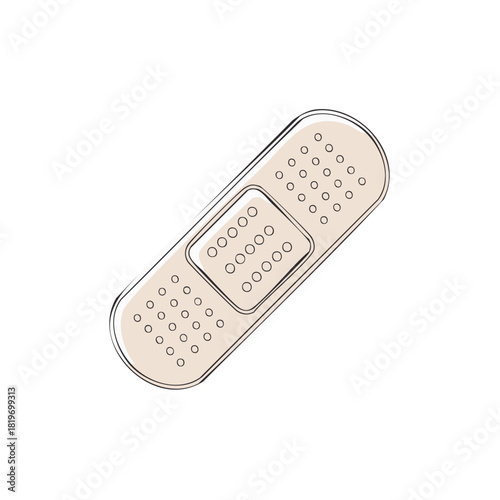 Single beige adhesive bandage illustration for wound care and basic first aid treatment