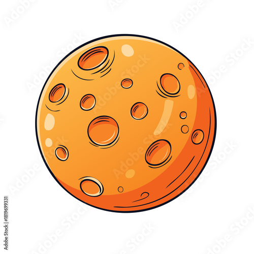 Cartoon planet illustration with craters and orange color