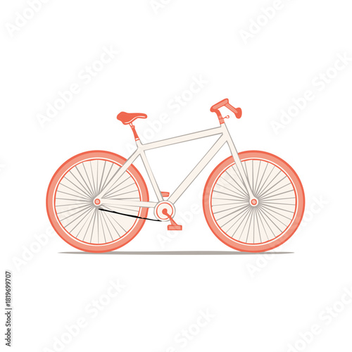 Minimalist bicycle illustration with coral wheels and white frame design