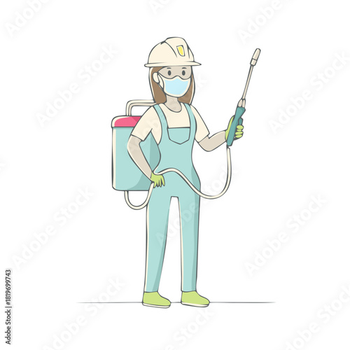 Worker in Protective Gear Sprays Pesticide from Backpack Unit
