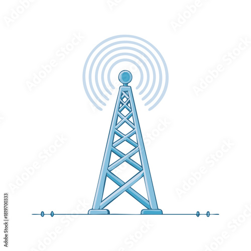 Cartoon Tower Transmitting Signal, Communication Technology Illustration