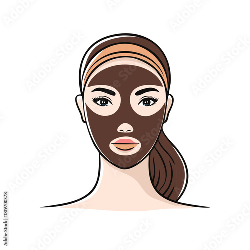 Woman with a brown clay face mask and a headband receiving a skincare treatment