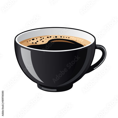 Stylized coffee cup with rich black coffee, ready to enjoy. Vector illustration.
