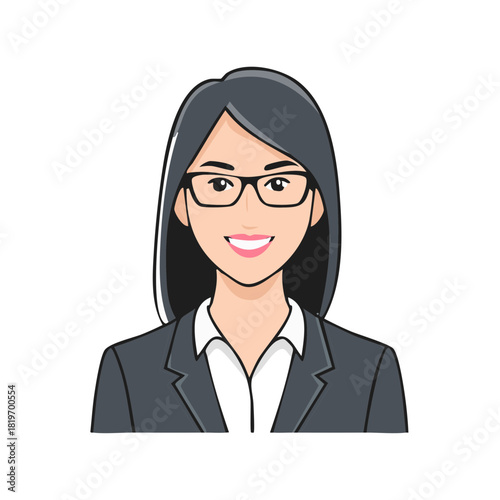 Elegant smiling professional woman in glasses and business suit vector illustration