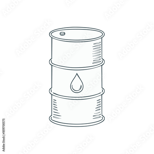 Illustration of a sketch style oil barrel with a drop symbol, isolated
