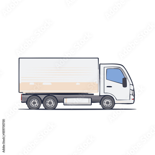 White Box Truck with Gray Chassis and Wheels Side View Illustration