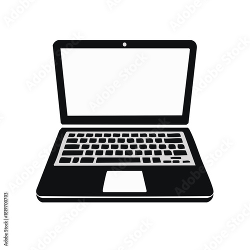 Sleek minimalist laptop computer icon with blank screen for digital technology concepts
