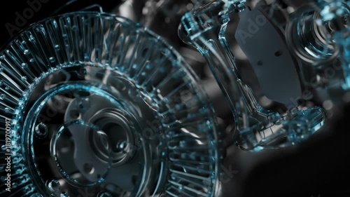 Illuminated braking system in 3D visualization.