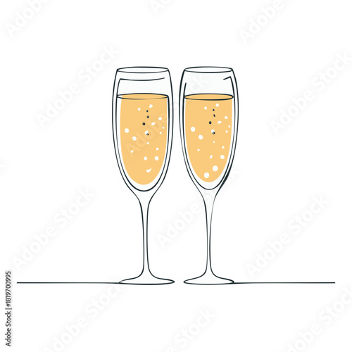 Two elegant champagne flutes in a minimalist line art style for a celebration toast