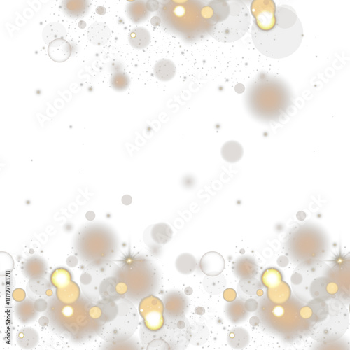 Abstract background of glittering vintage lights in silver and white. Sparkling particles and stars create a magical festive effect on a transparent background suitable for holiday PNGs.