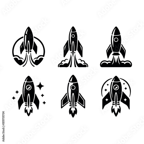 Set of rocket vector icons. Launch spaceship or spacecraft design eps