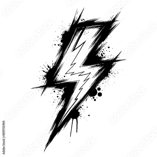 Lightning bolt vector grunge illustration black and white energy power electric symbol graphic design art