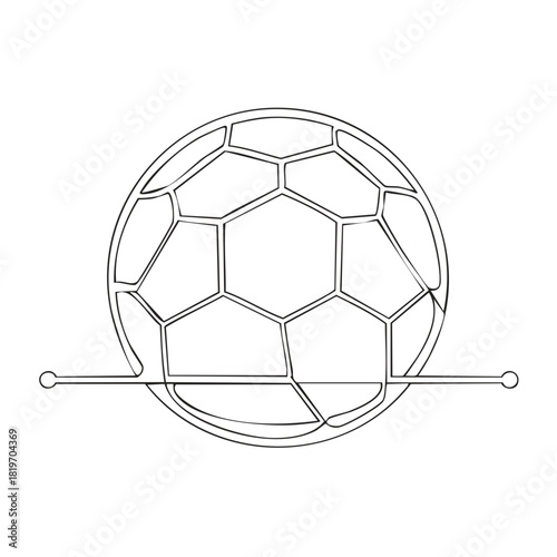 Outline drawing of a soccer ball with a simplistic line art cage and handle