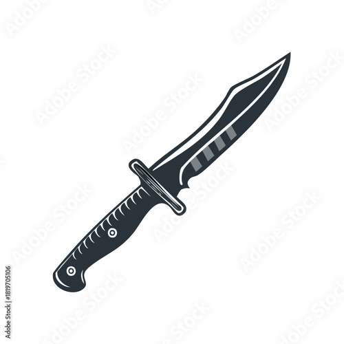 Black and gray combat knife design, illustration, blade weapon on white