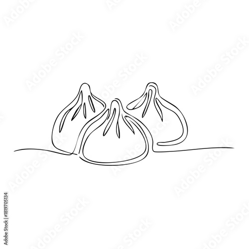 Three traditional Georgian khinkali dumplings in a continuous one line drawing style