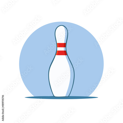 Illustration of a White Bowling Pin with Red Stripes on a Blue Background