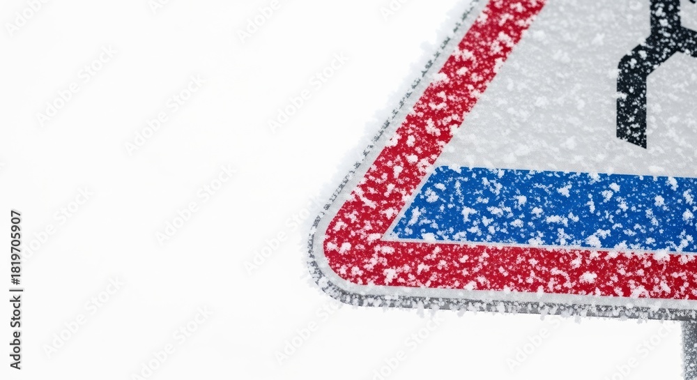 Obraz premium Snow-covered road sign against white background, concept of copy space 