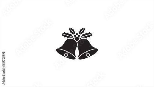 Classic graphic of two ringing bells adorned with traditional Christmas holly, evoking the spirit of holiday cheer and seasonal greetings and festive celebration concept