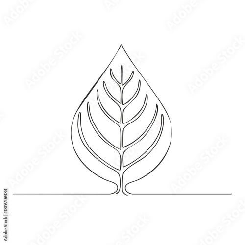 Single continuous line drawing of a stylized leaf