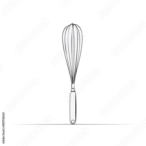 Simple Outline Drawing of a Balloon Whisk with a Handle on a Flat Surface